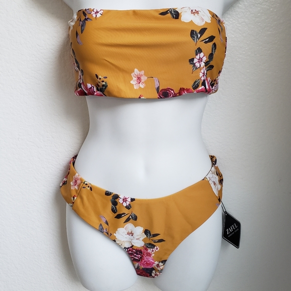 yellow floral bandeau bikini